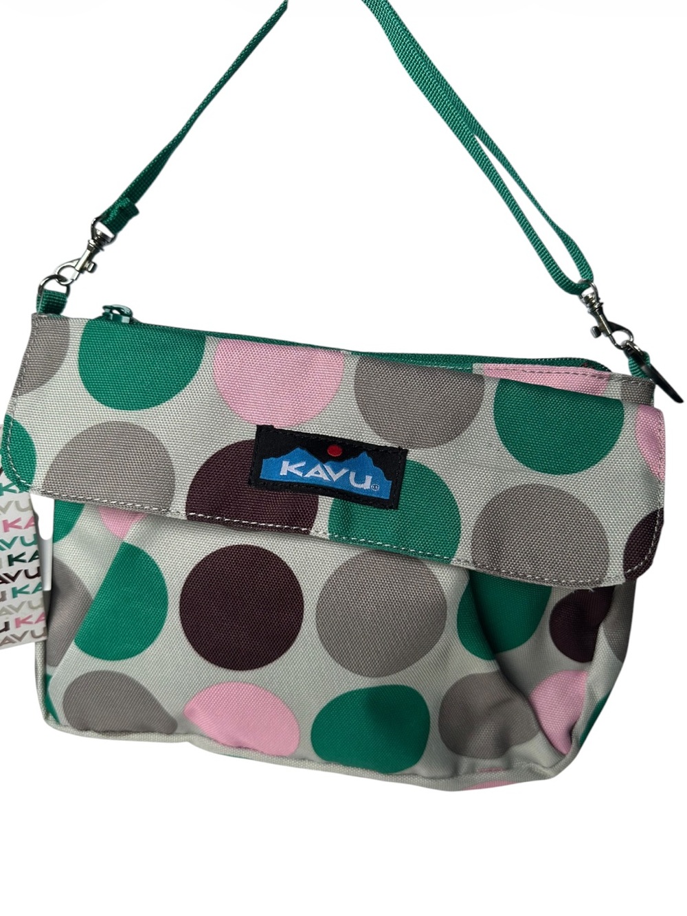 New Kavu Captain Clutch Sweet Dots Crossbody Purse Green Polka Dots